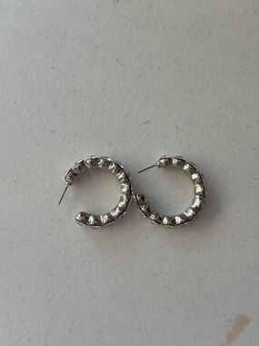 Silver Crystal Beaded Hoop Earrings - Women Jewelry
